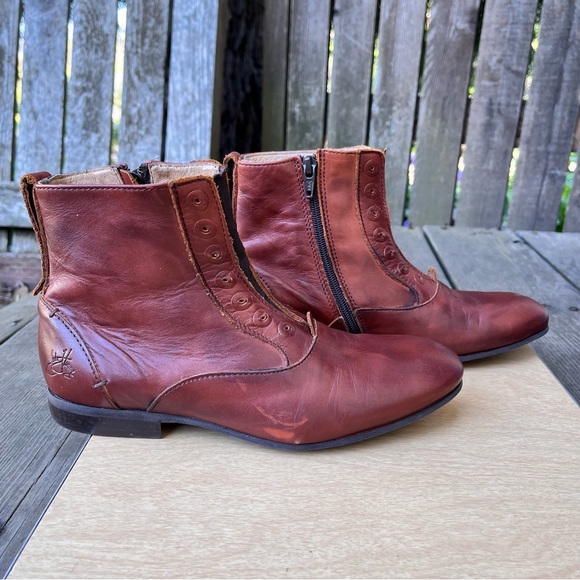 John Fluevog Conga Leather Ankle Boots In Cognac Brown Sz 6.5 - Picture 2 of 16